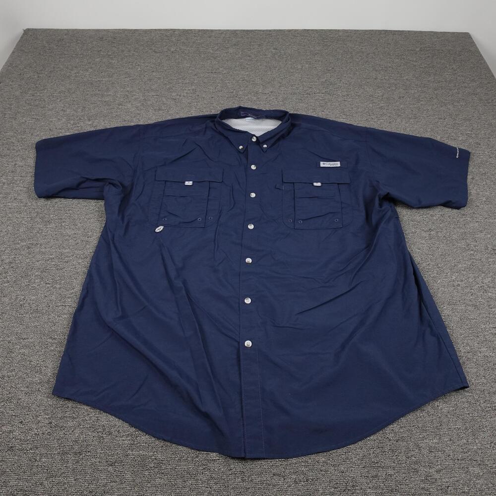 Columbia Shirt Mens 2XLT Blue Solid Short Sleeve Bahama PFG Fishing Omni-Shade